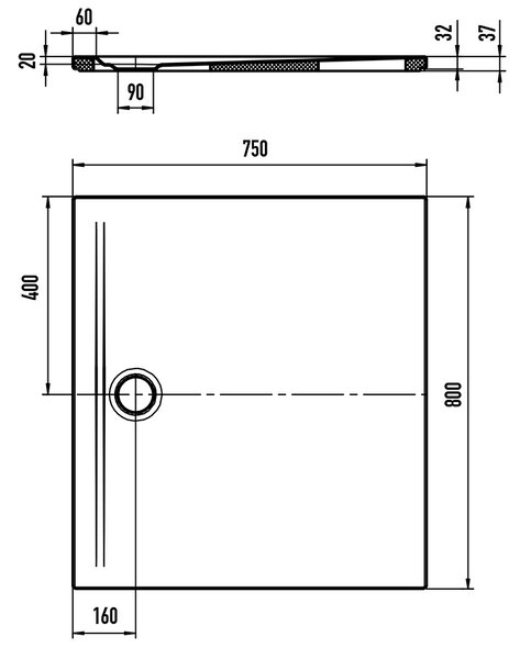 Kaldewei Superplan Zero cădiță de duș dreptunghiulară 80x75 cm alb 351447980001