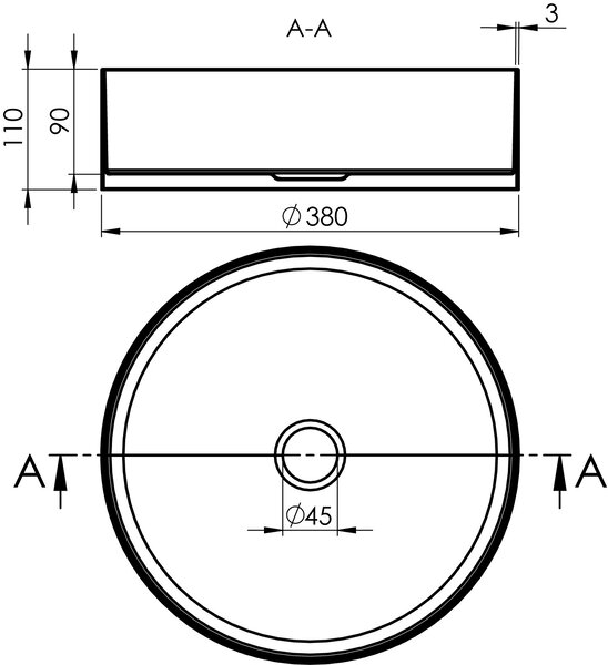 Sapho lavoar 38x38 cm rotund de blat auriu mat AU201