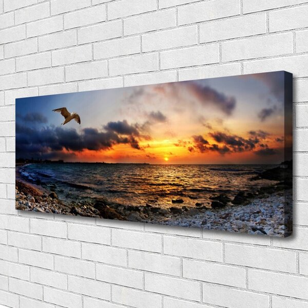 Tablou pe panza canvas Seagull Sea Beach Peisaj Albastru Portocaliu Roșu