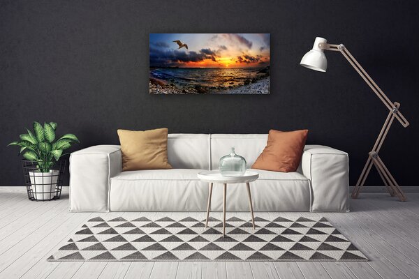 Tablou pe panza canvas Seagull Sea Beach Peisaj Albastru Portocaliu Roșu
