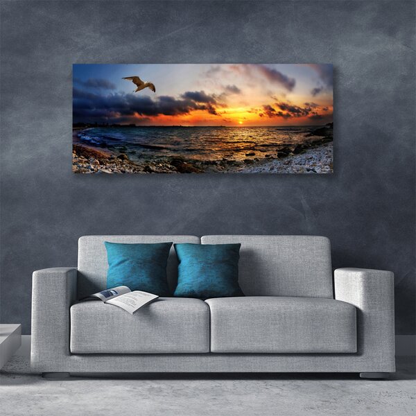 Tablou pe panza canvas Seagull Sea Beach Peisaj Albastru Portocaliu Roșu