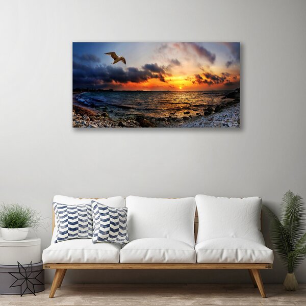 Tablou pe panza canvas Seagull Sea Beach Peisaj Albastru Portocaliu Roșu