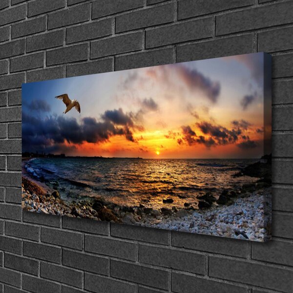 Tablou pe panza canvas Seagull Sea Beach Peisaj Albastru Portocaliu Roșu