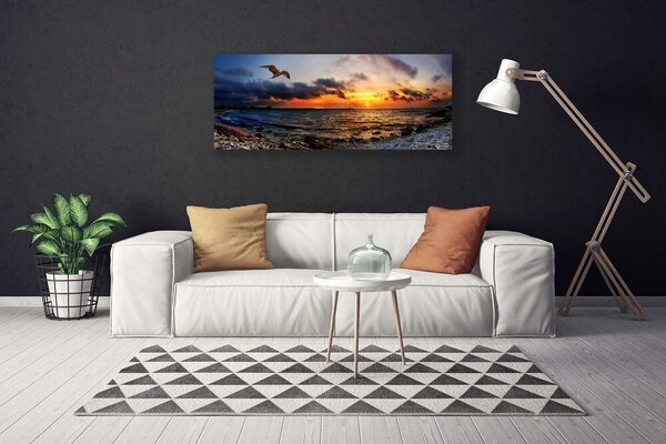 Tablou pe panza canvas Seagull Sea Beach Peisaj Albastru Portocaliu Roșu
