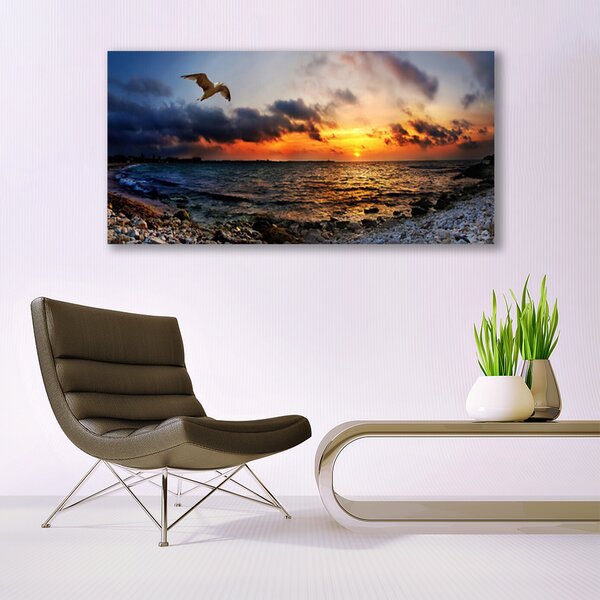 Tablou pe panza canvas Seagull Sea Beach Peisaj Albastru Portocaliu Roșu