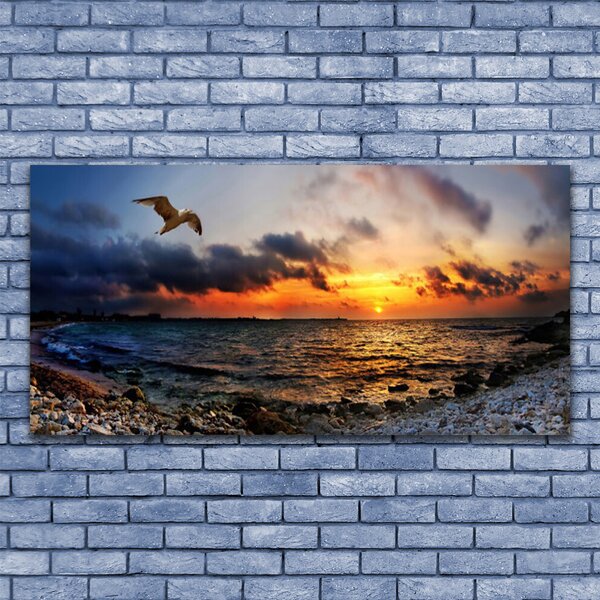 Tablou pe panza canvas Seagull Sea Beach Peisaj Albastru Portocaliu Roșu