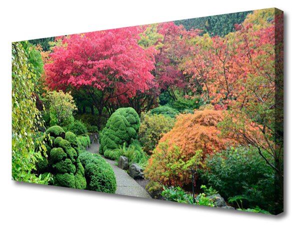 Tablou pe panza canvas Grădină de flori copac Natura Roz Verde Portocaliu