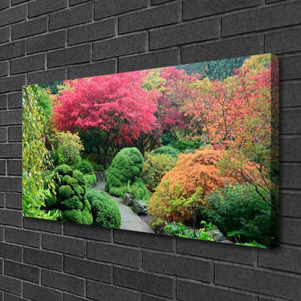 Tablou pe panza canvas Grădină de flori copac Natura Roz Verde Portocaliu