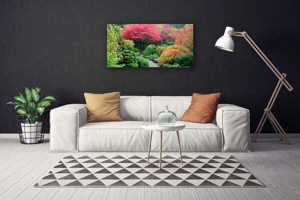 Tablou pe panza canvas Grădină de flori copac Natura Roz Verde Portocaliu