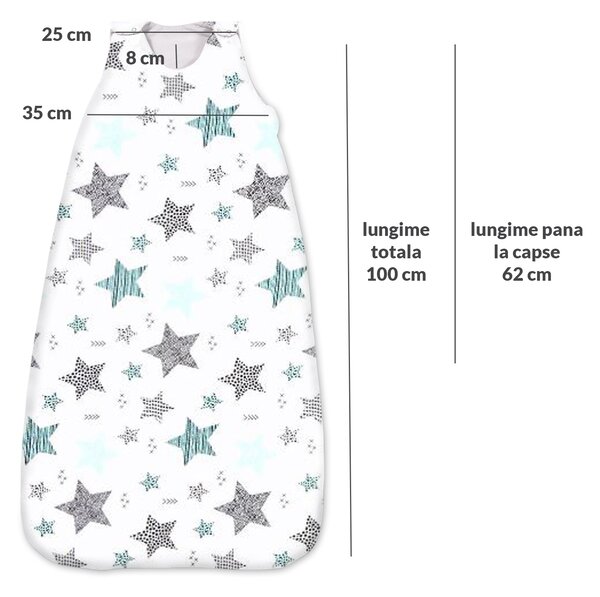 Sac de dormit copii reglabil 6-36 luni Kidizi All Mint Stars, 1 tog