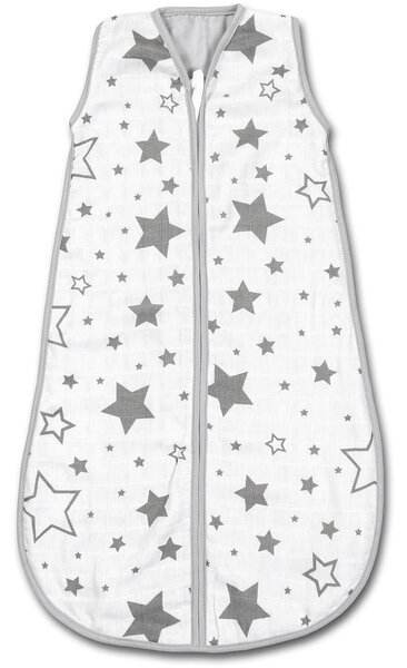 Sac de dormit copii de vara din muselina Kidizi Galaxy Grey 75 cm, 100% bumbac, 0-9 luni