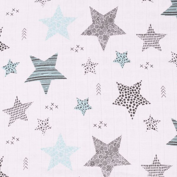 Sac de dormit copii de vara din muselina Kidizi All Mint Stars 75 cm, 100% bumbac, 0-9 luni