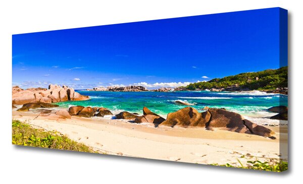 Tablou pe panza canvas Rocky Sea Beach Peisaj Albastru Galben Verde