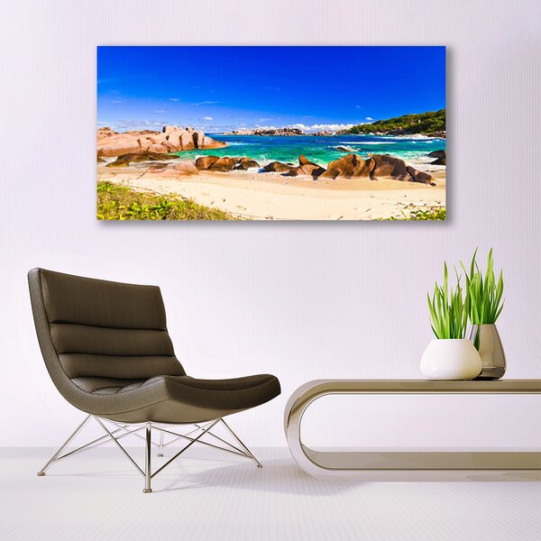 Tablou pe panza canvas Rocky Sea Beach Peisaj Albastru Galben Verde