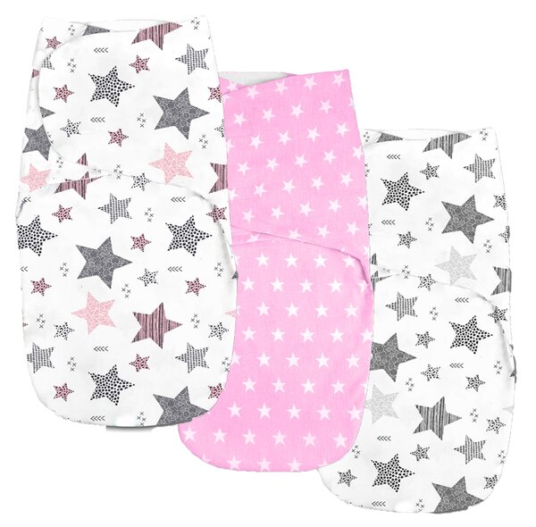 Set 3 sisteme de infasat duble cu interior din flanel 0-3 luni Kidizi All Pink Stars