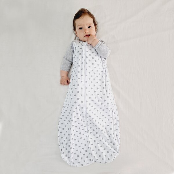 Sac dormit copii de vara 0-18 luni Kidizi White Grey Stars, 80 cm, 0.5 tog