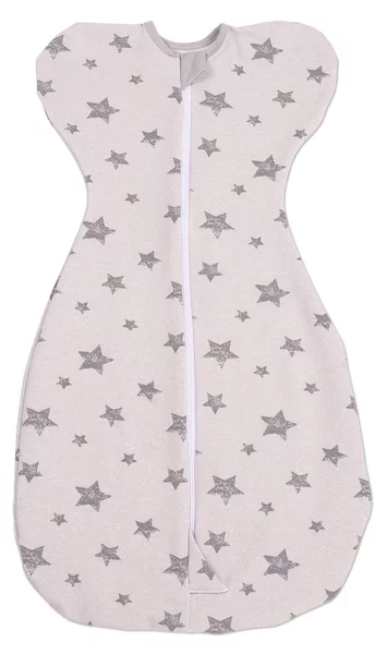 Sistem de infasat bebe Kidizi Swaddel Confort Galaxy Grey 0-4 luni – anti reflex Moro, 100% bumbac, fermoar dublu, 0.5 TOG