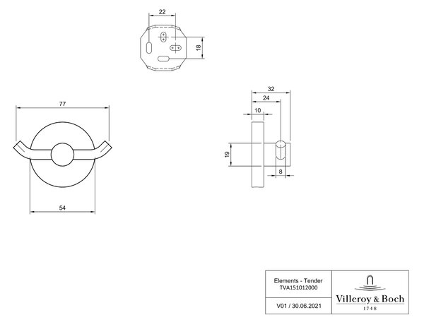 Villeroy & Boch Elements Tender suport prosop crom TVA15101200061
