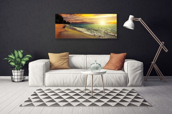 Tablou pe panza canvas Sun Sea Beach peisaj copac Verde Galben Albastru