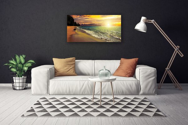 Tablou pe panza canvas Sun Sea Beach peisaj copac Verde Galben Albastru