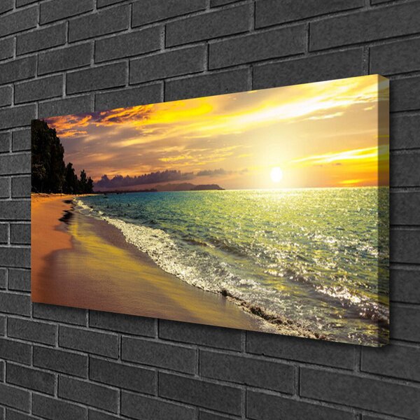 Tablou pe panza canvas Sun Sea Beach peisaj copac Verde Galben Albastru