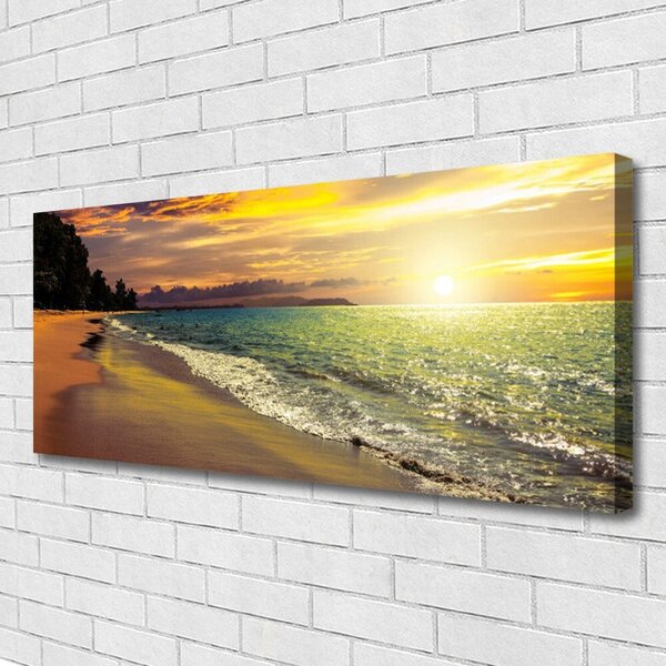 Tablou pe panza canvas Sun Sea Beach peisaj copac Verde Galben Albastru