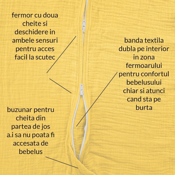 Sac de dormit de vara pentru copii din muselina dubla 3-18 Kidizi curry, 0.3 tog