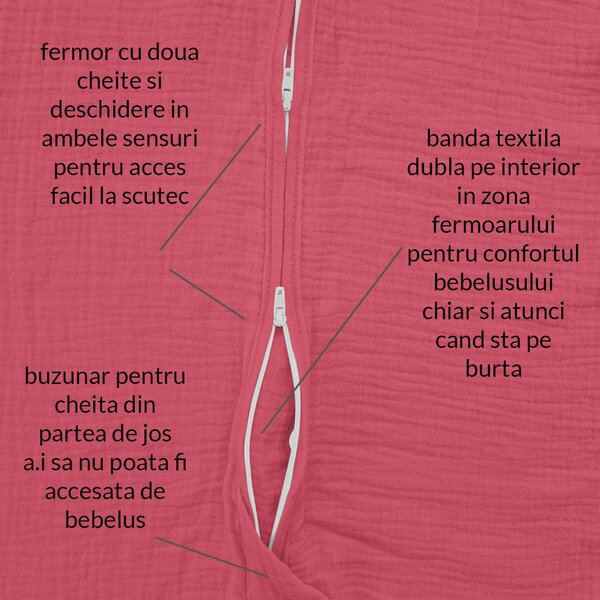 Sac de dormit de vara pentru copii din muselina dubla 3-18 luni Kidizi chilli, 0.3 tog