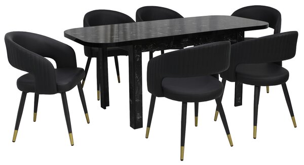 Set masă extensibilă Roma Negru cu 6 Scaune Piele Sintetică Monaco Negru
