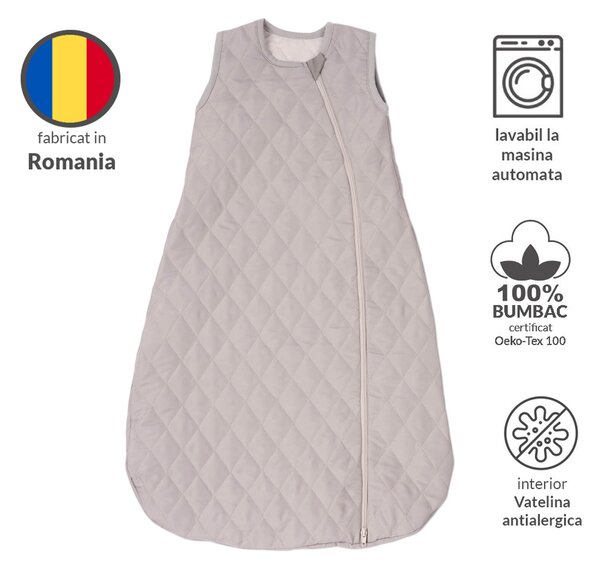Sac de dormit copii matlasat fara maneci 1,5 tog Kidizi All Grey 6-24 luni