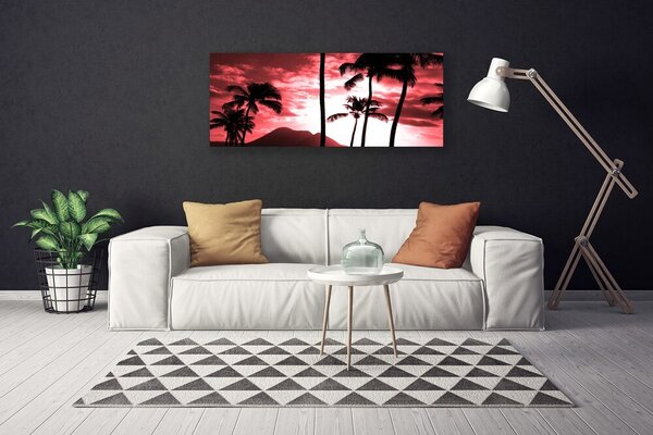 Tablou pe panza canvas Mountain Palm Copaci Natura Roz Negru Alb