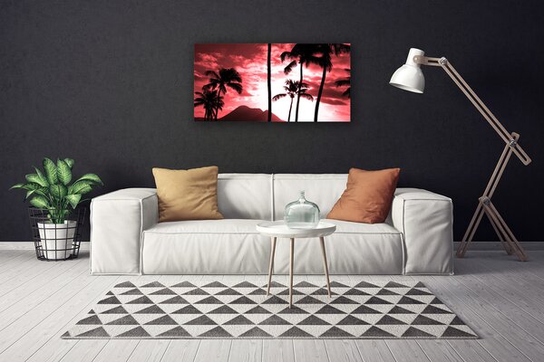 Tablou pe panza canvas Mountain Palm Copaci Natura Roz Negru Alb