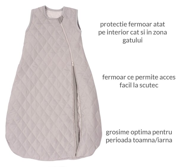 Sac de dormit copii matlasat fara maneci 1,5 tog Kidizi All Grey 6-24 luni