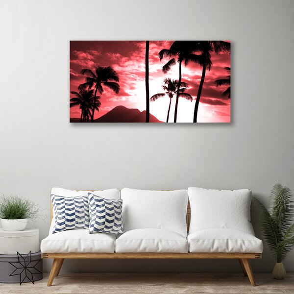 Tablou pe panza canvas Mountain Palm Copaci Natura Roz Negru Alb