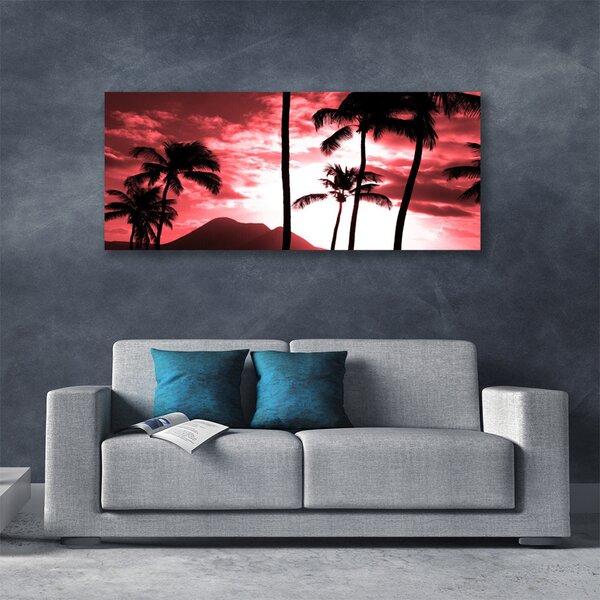 Tablou pe panza canvas Mountain Palm Copaci Natura Roz Negru Alb