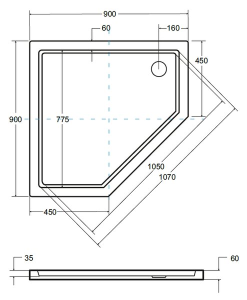 Besco Bergo Slimline cădiță de duș pentagonală 90x90 cm alb #BAB-90