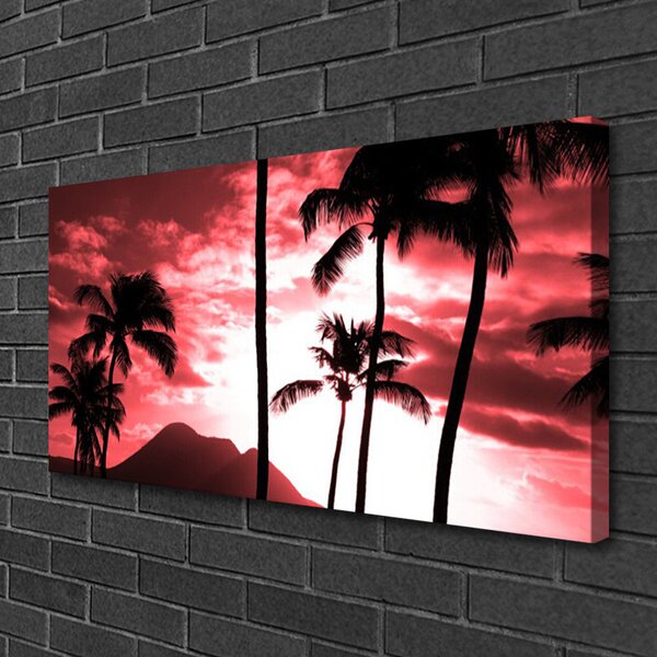 Tablou pe panza canvas Mountain Palm Copaci Natura Roz Negru Alb