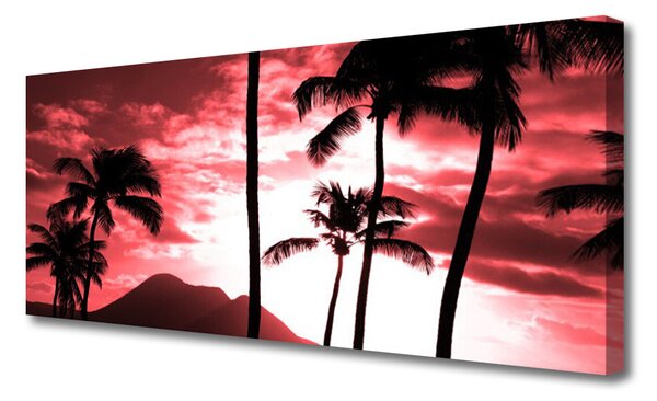 Tablou pe panza canvas Mountain Palm Copaci Natura Roz Negru Alb