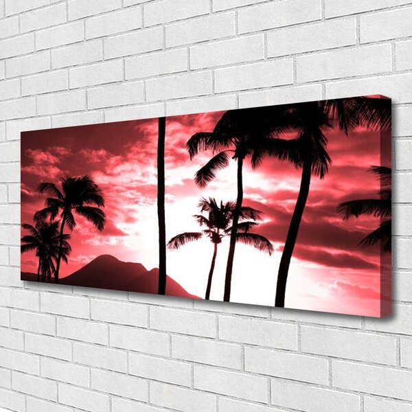 Tablou pe panza canvas Mountain Palm Copaci Natura Roz Negru Alb