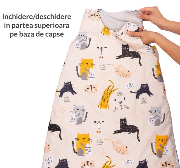 Sac de dormit copii reglabil 6-36 luni Kidizi Kitten Love, 1 tog