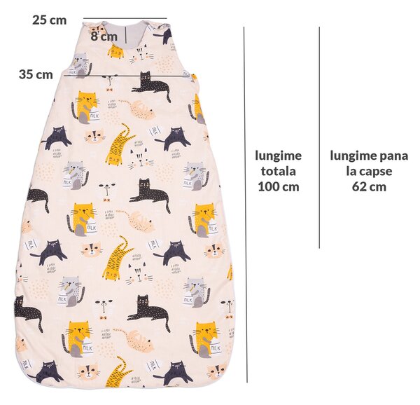 Sac de dormit copii reglabil 6-36 luni Kidizi Kitten Love, 1 tog
