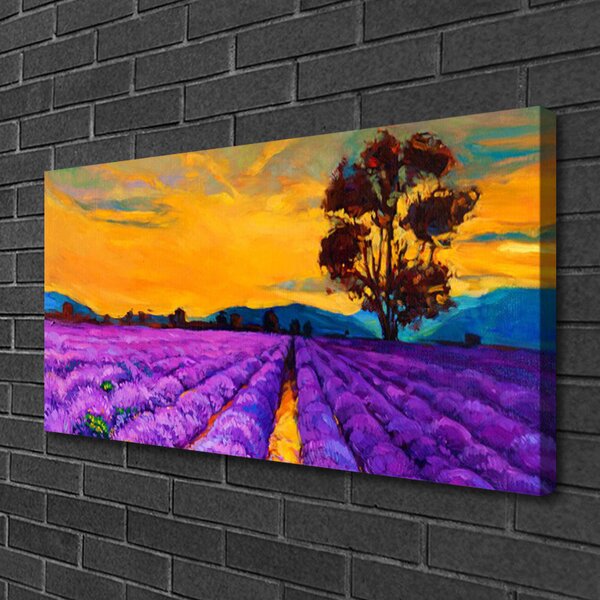 Tablou pe panza canvas Câmp Peisaj Violet Galben Maro