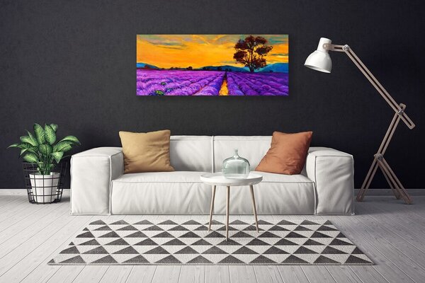 Tablou pe panza canvas Câmp Peisaj Violet Galben Maro