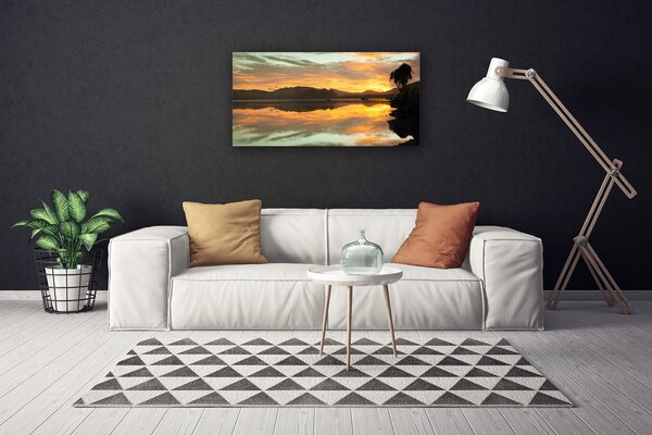 Tablou pe panza canvas Munții peisaj de apă Negru Portocaliu Maro