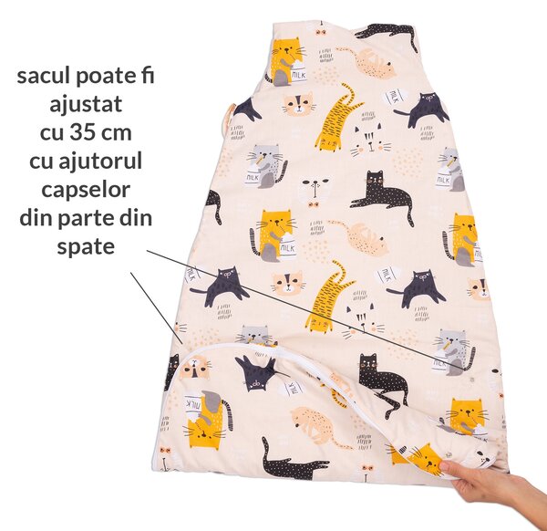 Sac de dormit copii reglabil 6-36 luni Kidizi Kitten Love, 1 tog