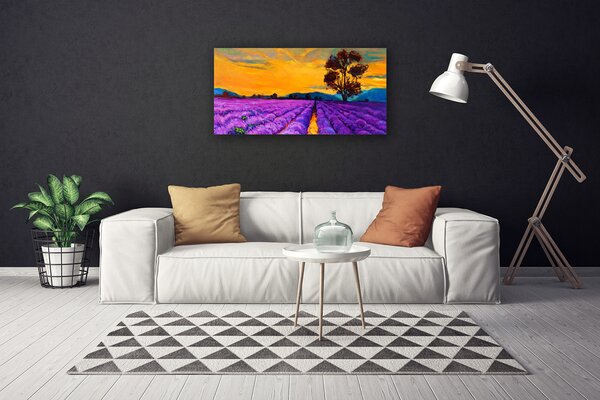 Tablou pe panza canvas Câmp Peisaj Violet Galben Maro