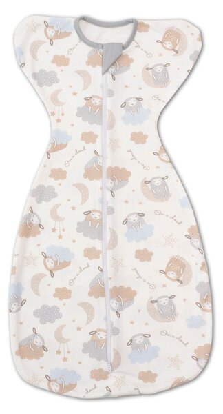 Sistem de infasat bebe Kidizi Swaddel Confort On a Cloud Pastel 0-4 luni – anti reflex Moro, 100% bumbac, fermoar dublu, 0.5 TOG