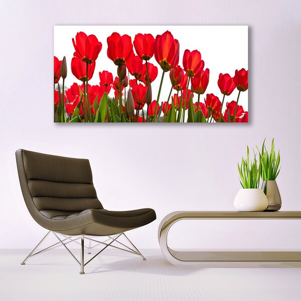 Tablou pe panza canvas Flori Floral Roșu Verde Alb