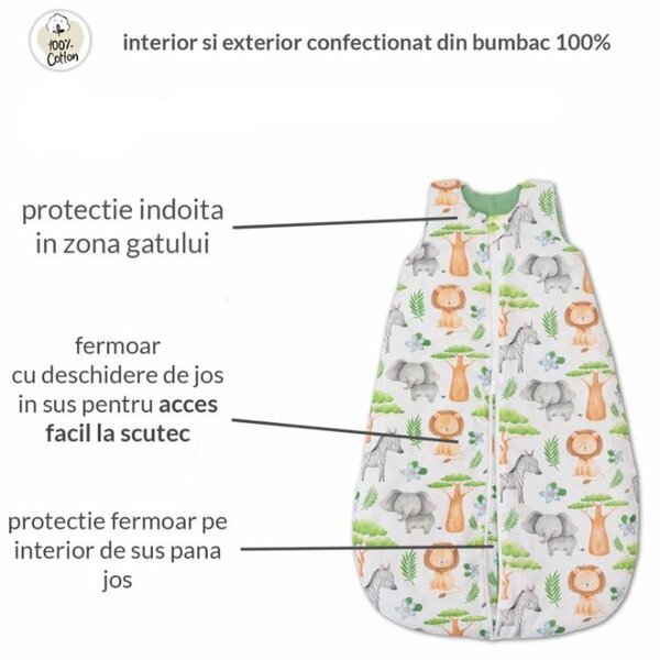 Sac de dormit copii 0-9 luni Kidizi Safari, 0.5 tog