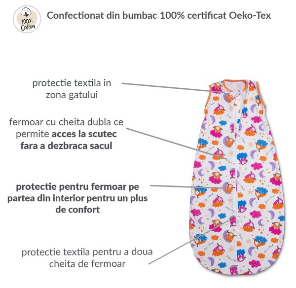Sac dormit copii de vara 0-18 luni Kidizi Orange Spots, 80 cm, 0.5 tog